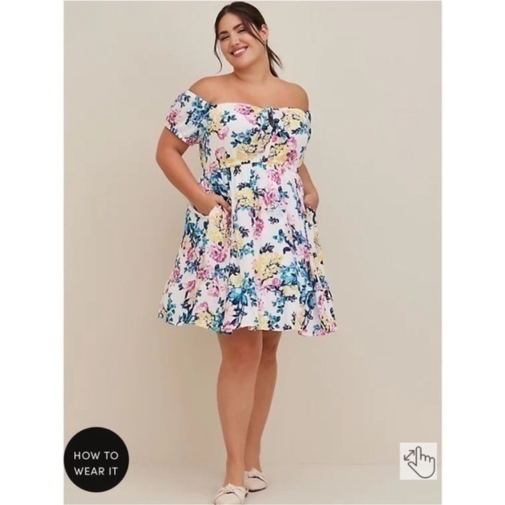 ⛱️Torrid Mini Gauze Puff Sleeve Floral Skater Dress Size 4